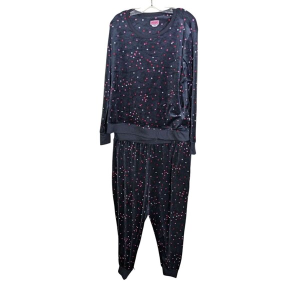 Kate Spade New York Pajamas Set Womens XL Black Polka Dot Velour Loungewear Cozy - Picture 2 of 7